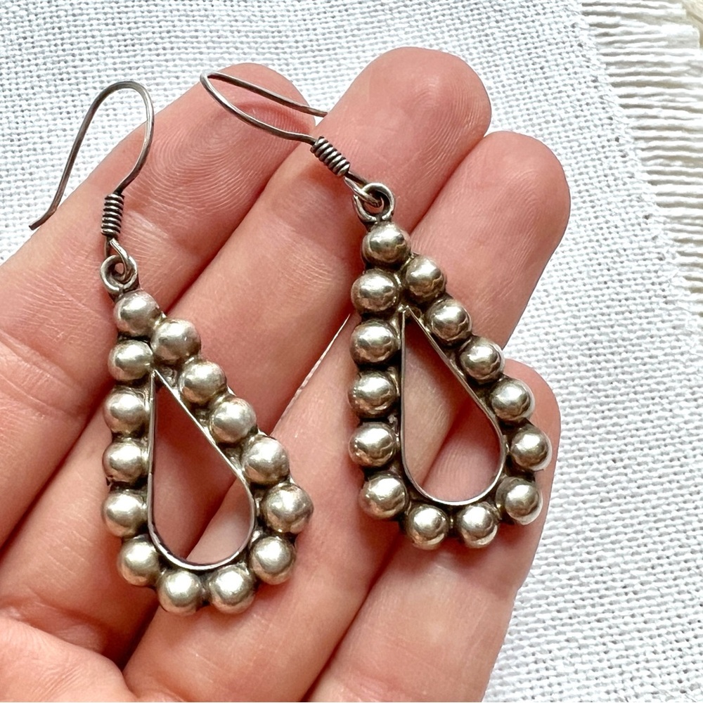 Vintage MEXICO Sterling Silver Navajo Pearl Style Teardrop Dangle Earrings